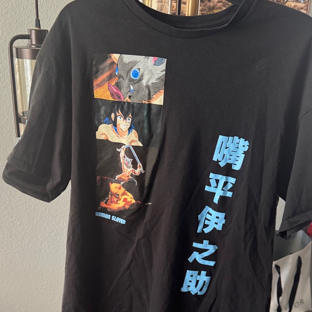 Black Graphic Tee with Blue Accents